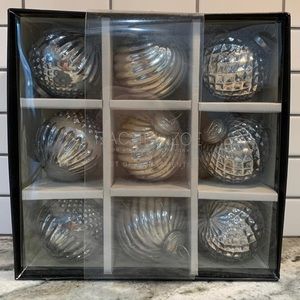 Rachel Zoe Rustic SILVER BALL CHRISTMAS ORNAMENTS Set of 9 New in Box
